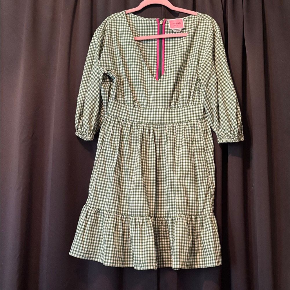 Kate Spade Green And White Gingham Dress